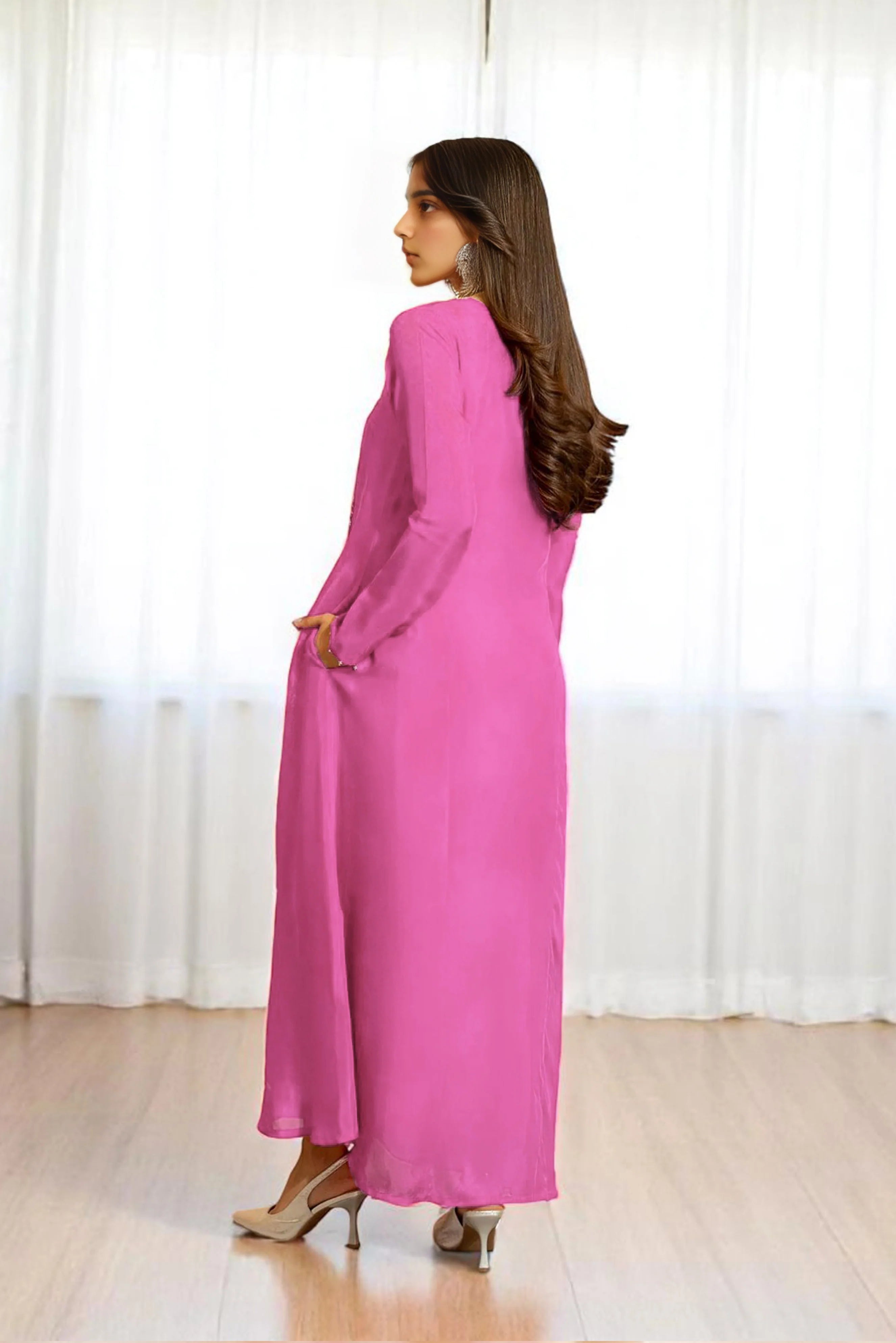 Soft Pink Long Dress with Crystal Hand Embellishment